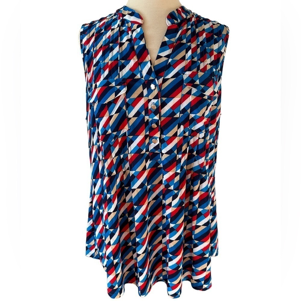 COCOMO 1X Plus size blue red white sleeveless 
women's Blouse top tunic…